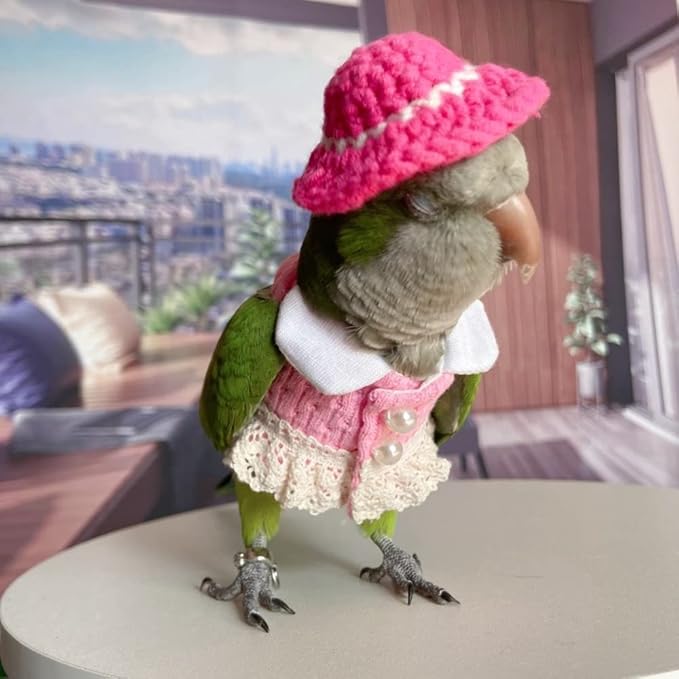 Bird Diaper Flight Suit - Pink Top Bird Clothes Cosplay Photo Prop for Parrots, Lovebirds, Parakeets, Cockatiels & Small Animals (Green Quaker)