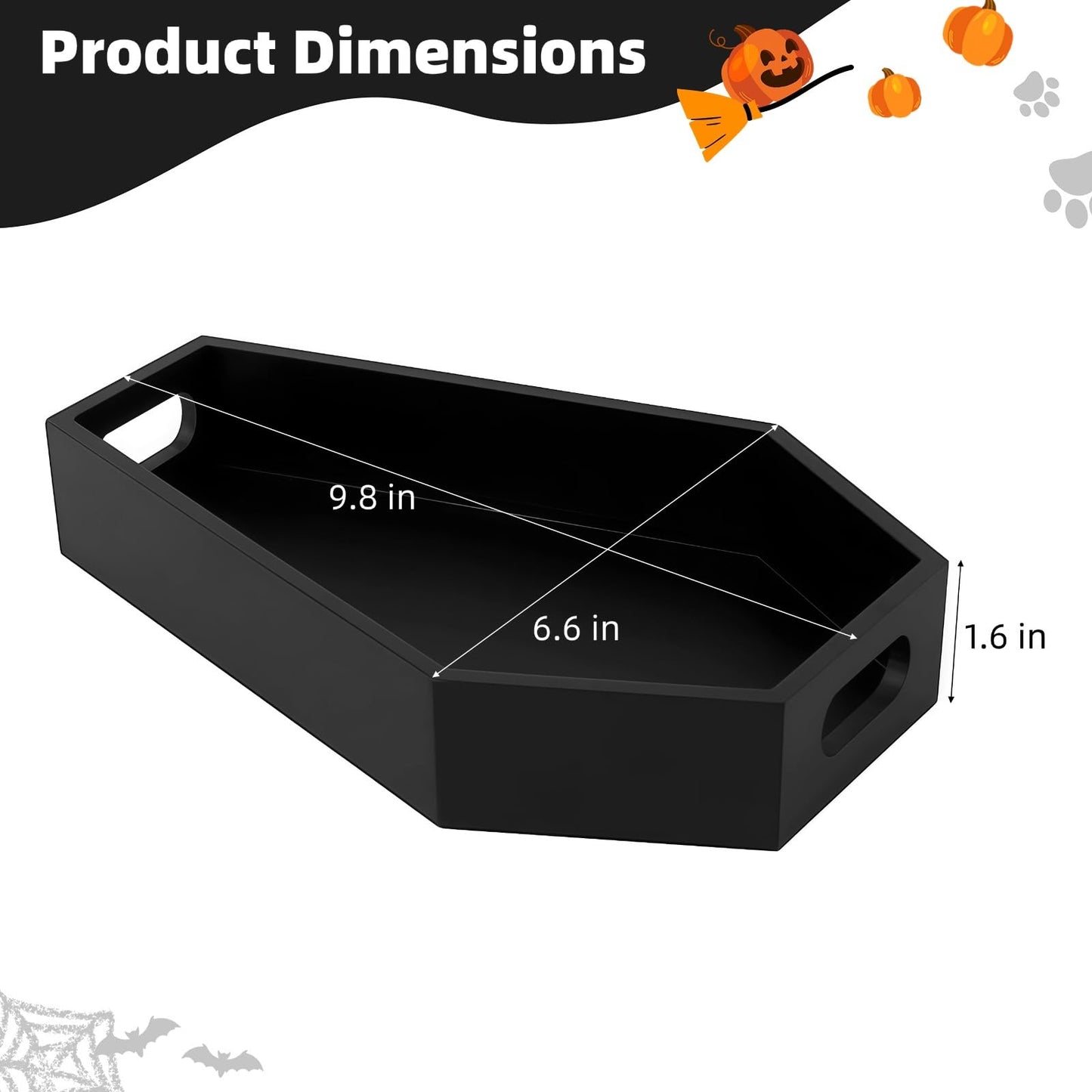 Halloween Coffin Tray, Gothic Coffin Shape Serving Board with Built-in Handles, Black Halloween Spooky Decor, Creepy Wooden Serving Tray for Candy, Snacks, Charcuterie, Jewelry, Makeup