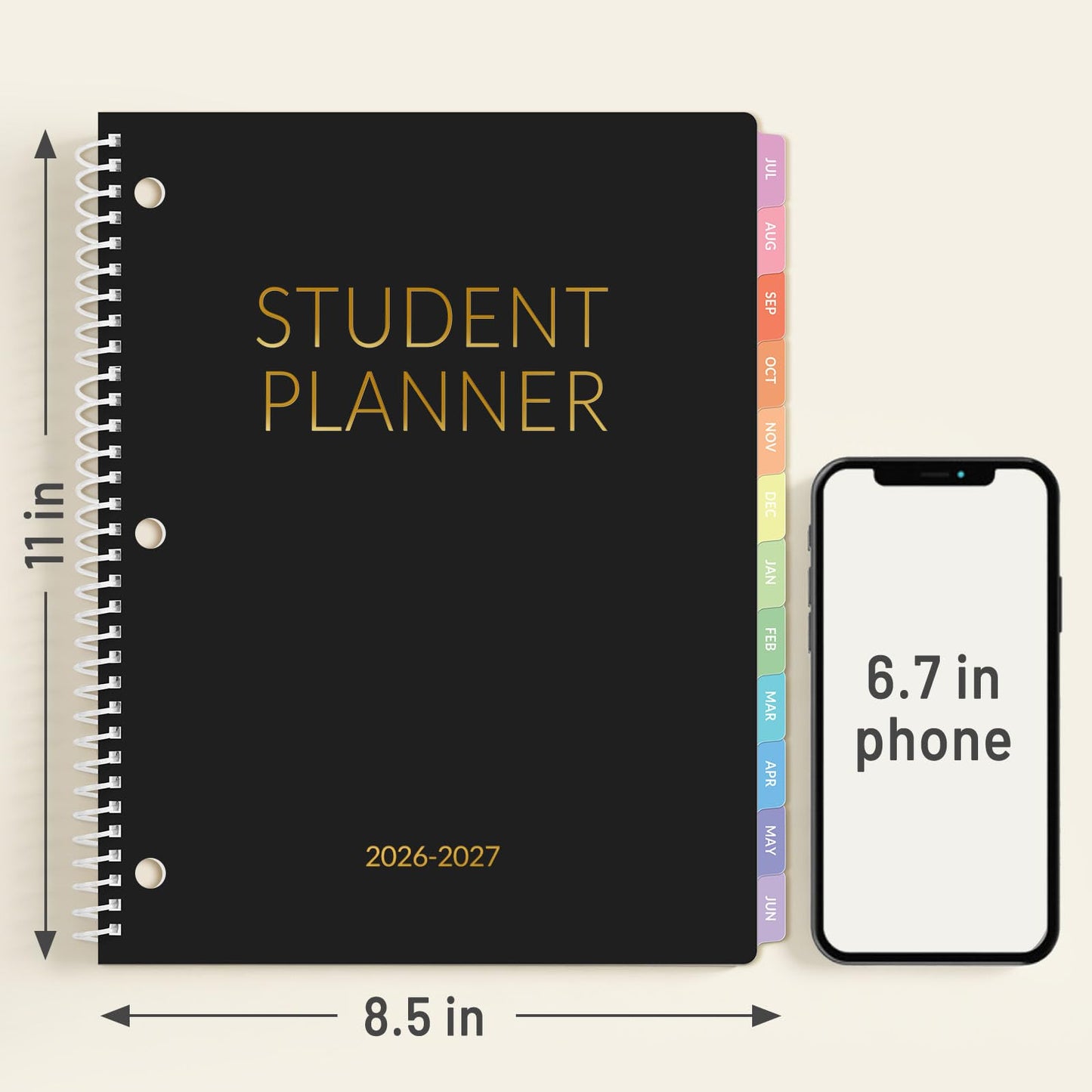 Student Planner 2026-2027, SUNEE Academic Weekly & Monthly Plan Book, Jul. 2026 - Jun. 2027, 8.5"×11" School Planner, Lesson Plan Book with Week's Goals, Bookmark, Monthly Tabs, 3-Hole Punched, Black