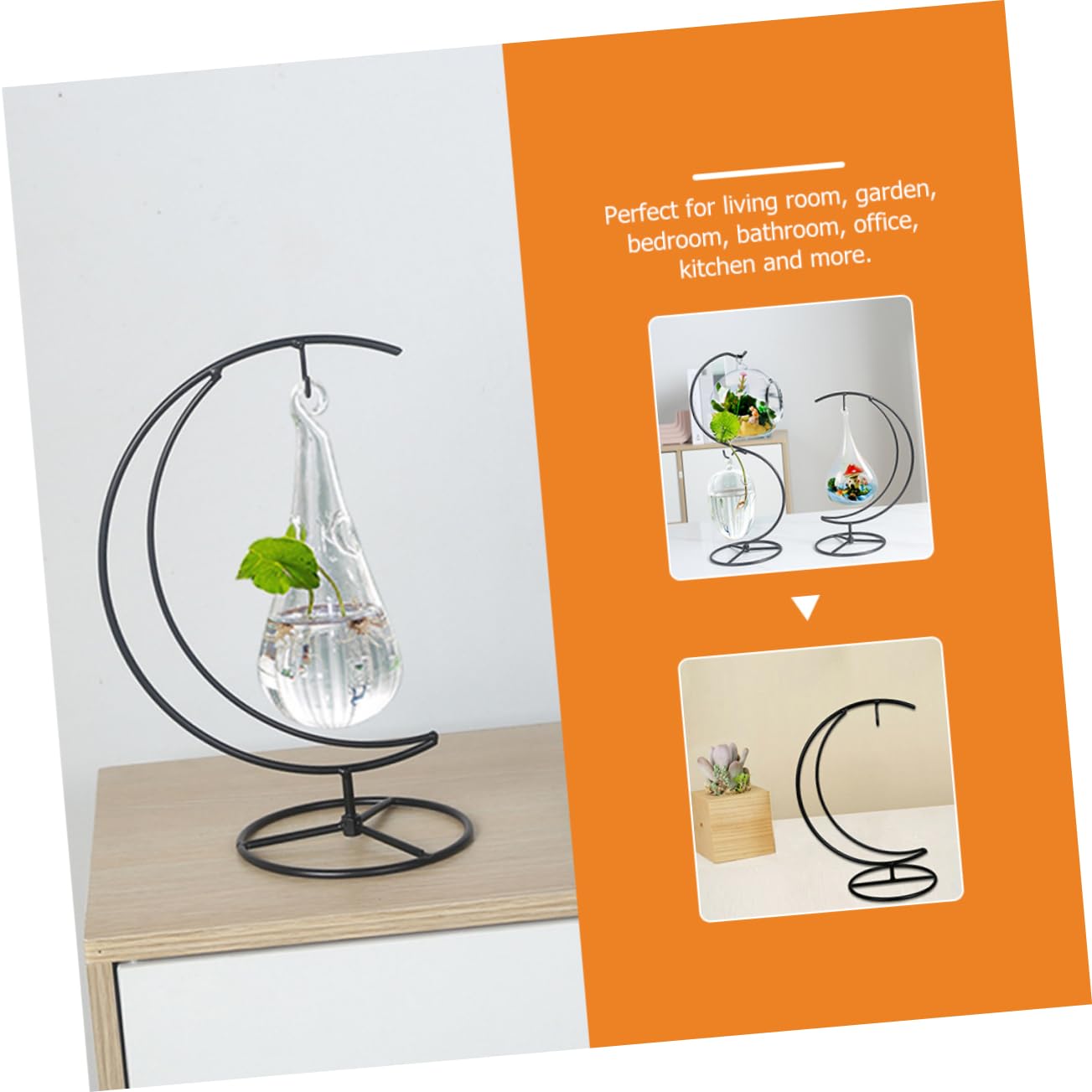 VALICLUD Creative Moon Pendant Ornament Display Stand Sturdy Iron Plant Holder for Glass Ornaments and Terrariums Compact Decorative Rack for Home Office Balcony and Party Use