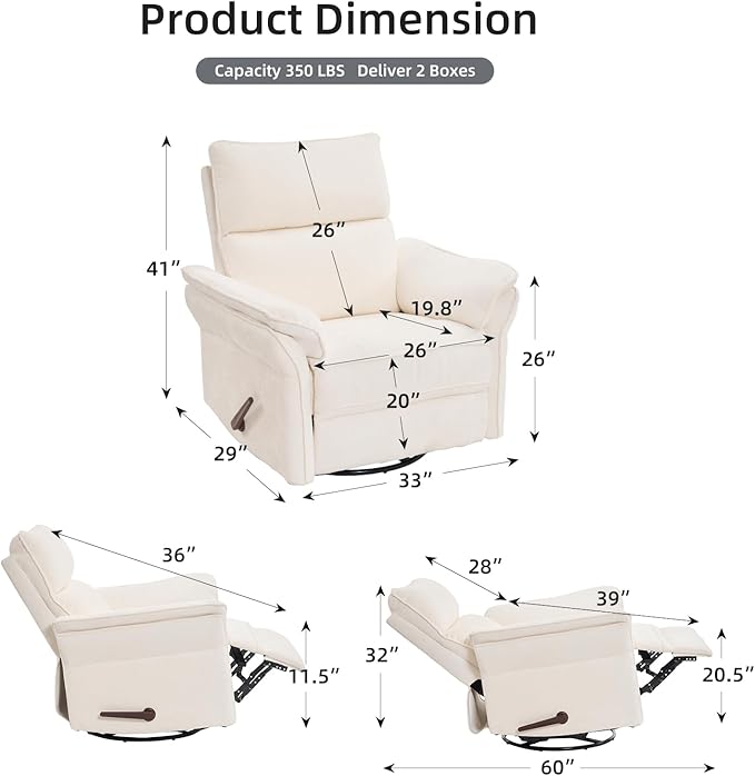Oversized Recliner Chair, Chenille Glider Rocking Nursery Chair