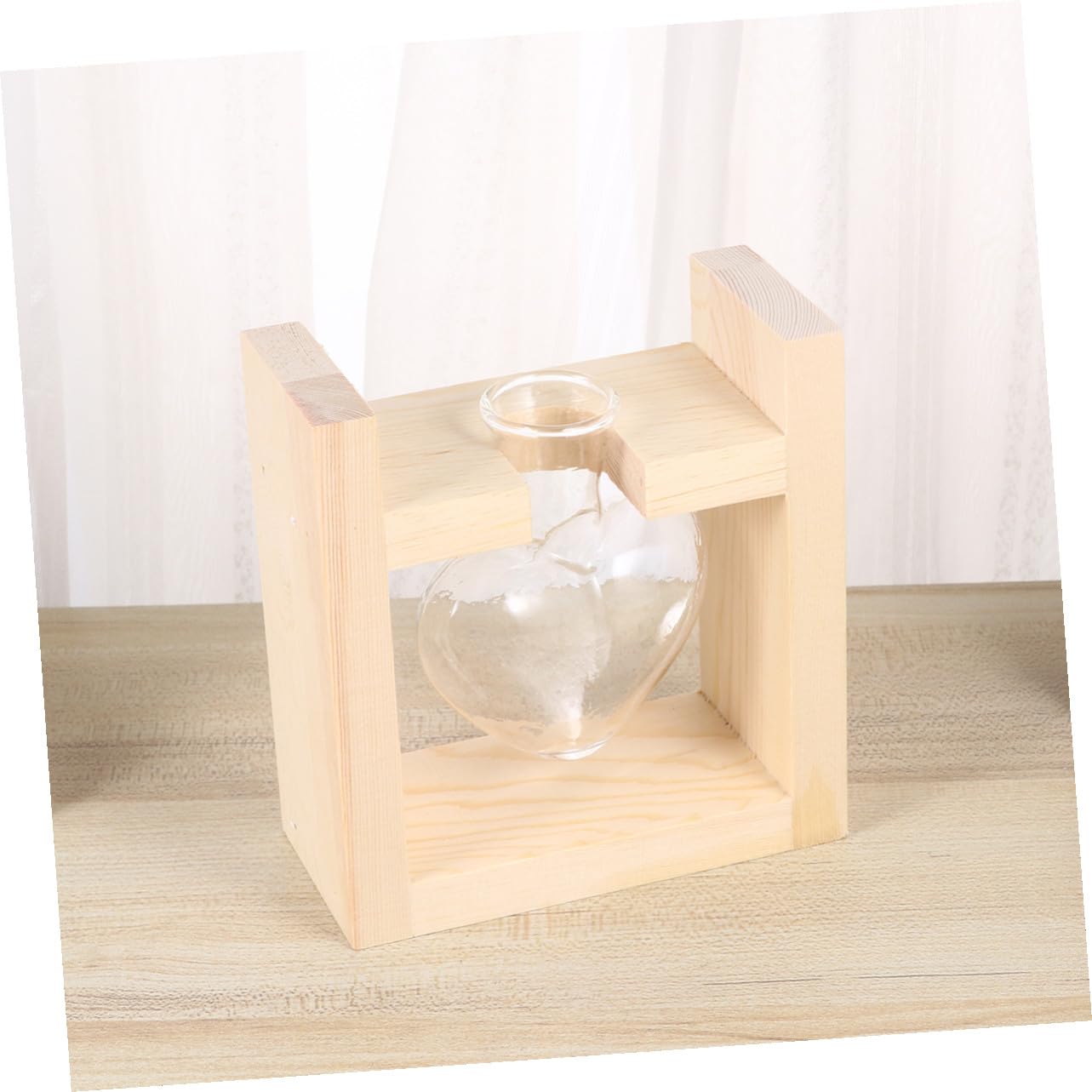 HAKIDZEL Heart-Shaped Glass Vase with Wooden Rack Hydroponic Plant Terrarium Container for Indoor Flower Arrangement Heat-Resistant Decorative Planter for Tulips Roses Indoor and Office
