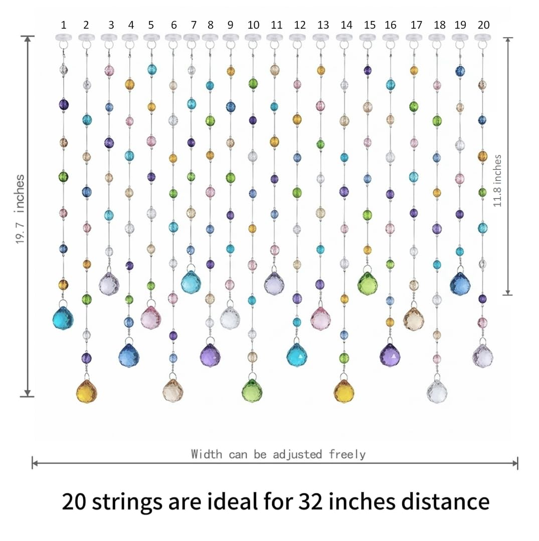 Alpengulen Crystal Beaded Curtain, 20 Strands Acrylic Multicolor String Beads for Doorways and Windows, String Room Divider (Ocean Jewel)