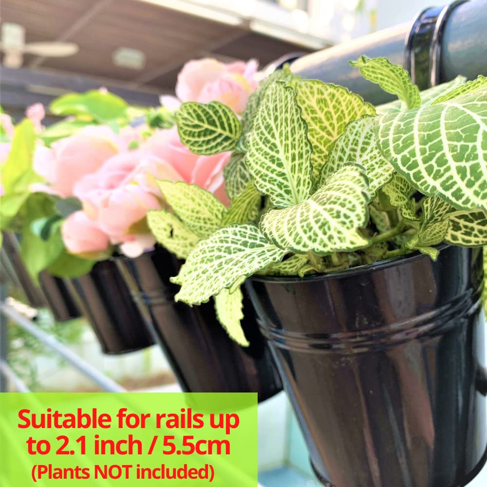LaLaGreen Small Hanging Planters - 10 Pack, 4 Inch Black Metal Bucket Small Flower Pots for Outdoor Outside, Balcony Railing Hanging, Cute Garden Decor Rail Wall Farmhouse Rustic Deck Porch Succulent