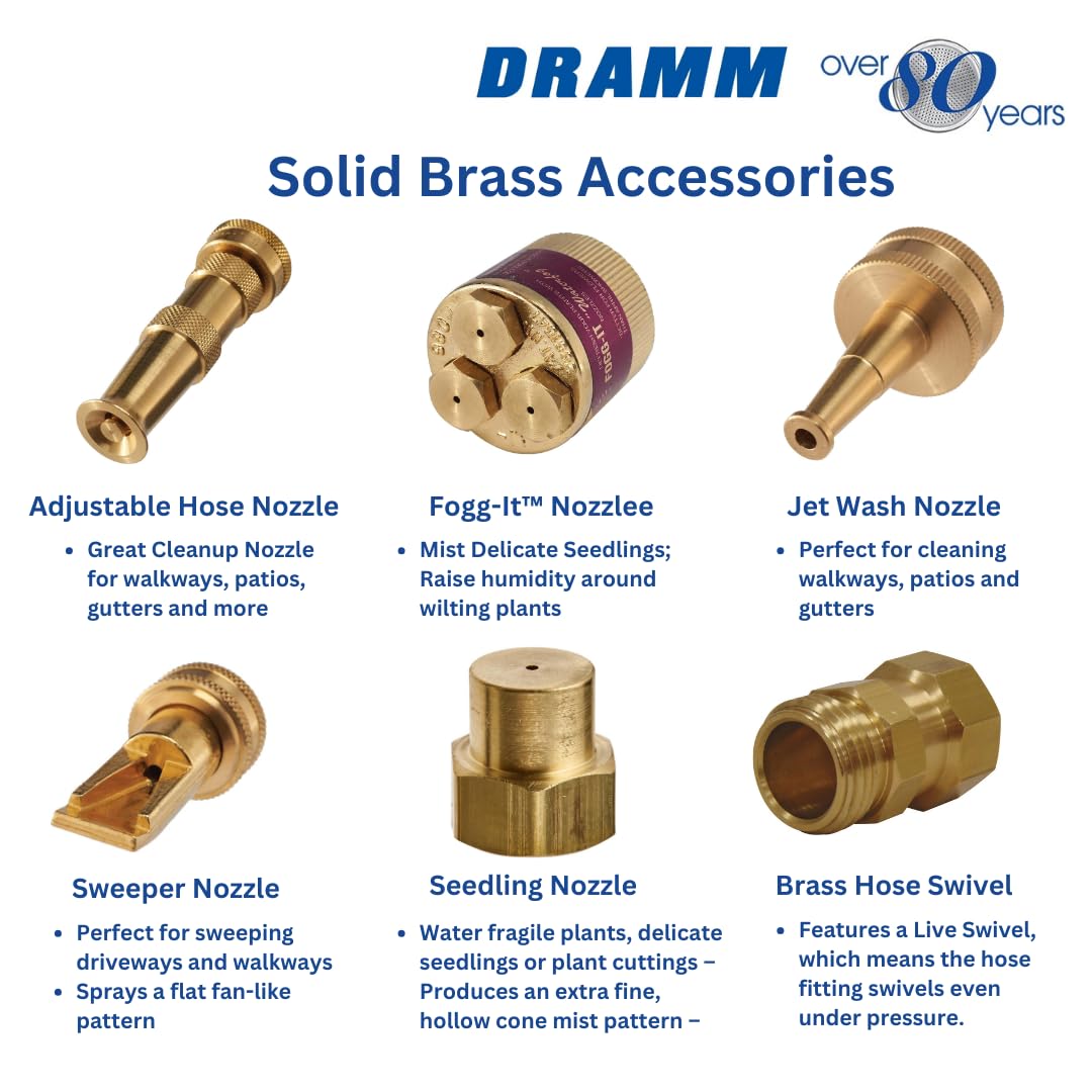 Dramm Fogg-It Mist Spray Nozzle with Brass Jets & Body, Perfect for Delicate Seedlings & Raising Humidty for Wilting Plants, Brass