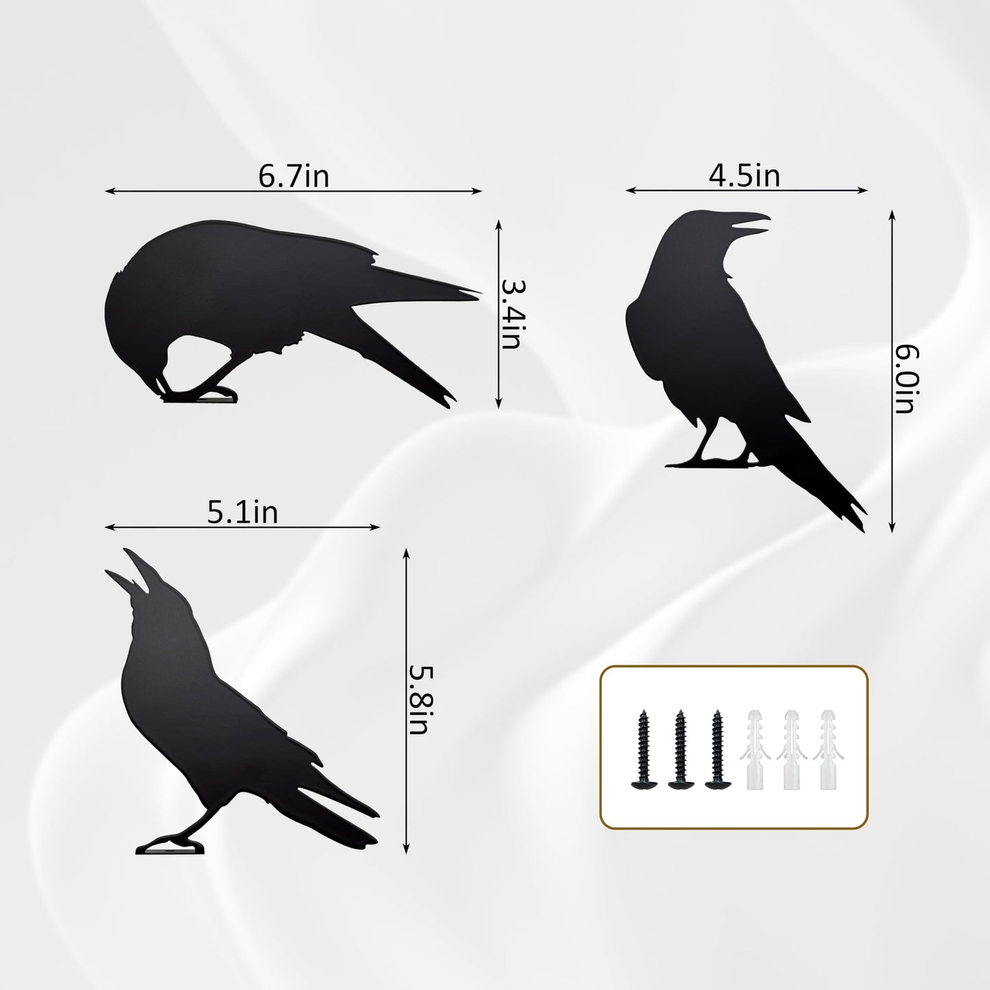 Set of 3 Metal Raven Statues - Gothic Crow Decor for Outdoor Fence Topper, Garden, and Halloween Displays | Fake Crow Ornament for Witchy Garden Decor Yard, Patio & Lawn | Unique Halloween Raven Gift
