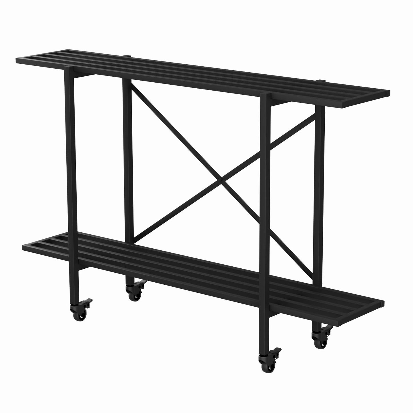 Zhongma 2 Tier Window Height Metal Sturdy Narrow Plant Stand with Wheels, Plant Stand Indoor and Outdoor, L45.67 x W10.3 x H29.9 inch, 440 LBS Capacity & Heavy Duty Construction.