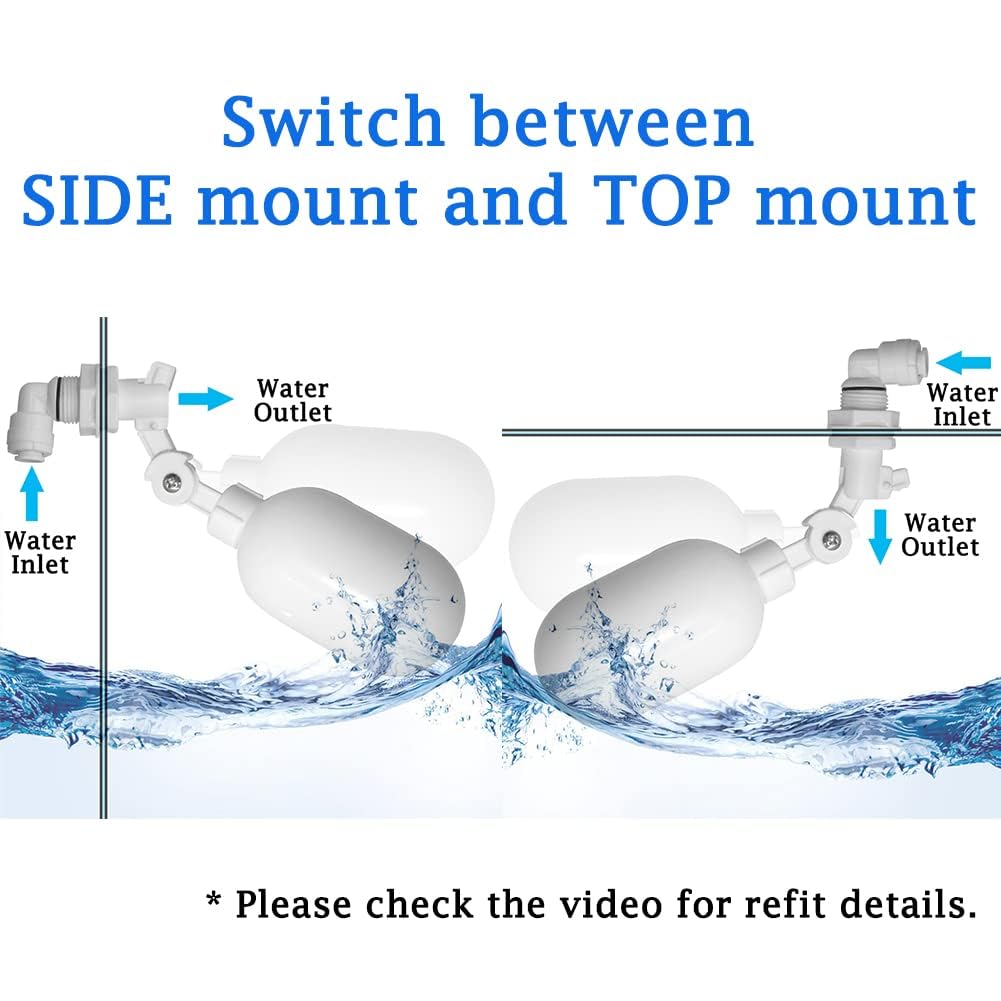 Joywayus 2Pcs Mini Plastic Float Ball Valve with 1/4" Quick Connect Push-In to Connect Tube Fittings, Automatic Water Level Control Switch, Adjustable Water Filter Ballcock Fittings