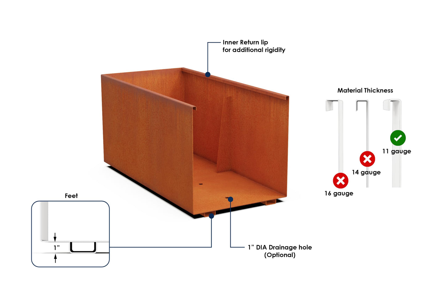 Plantercraft Corten Steel Planter 20" Cube Square Metal Garden Box Heavy Duty | Made in USA | Fully Assembled | Commercial Residential | with Drain Holes