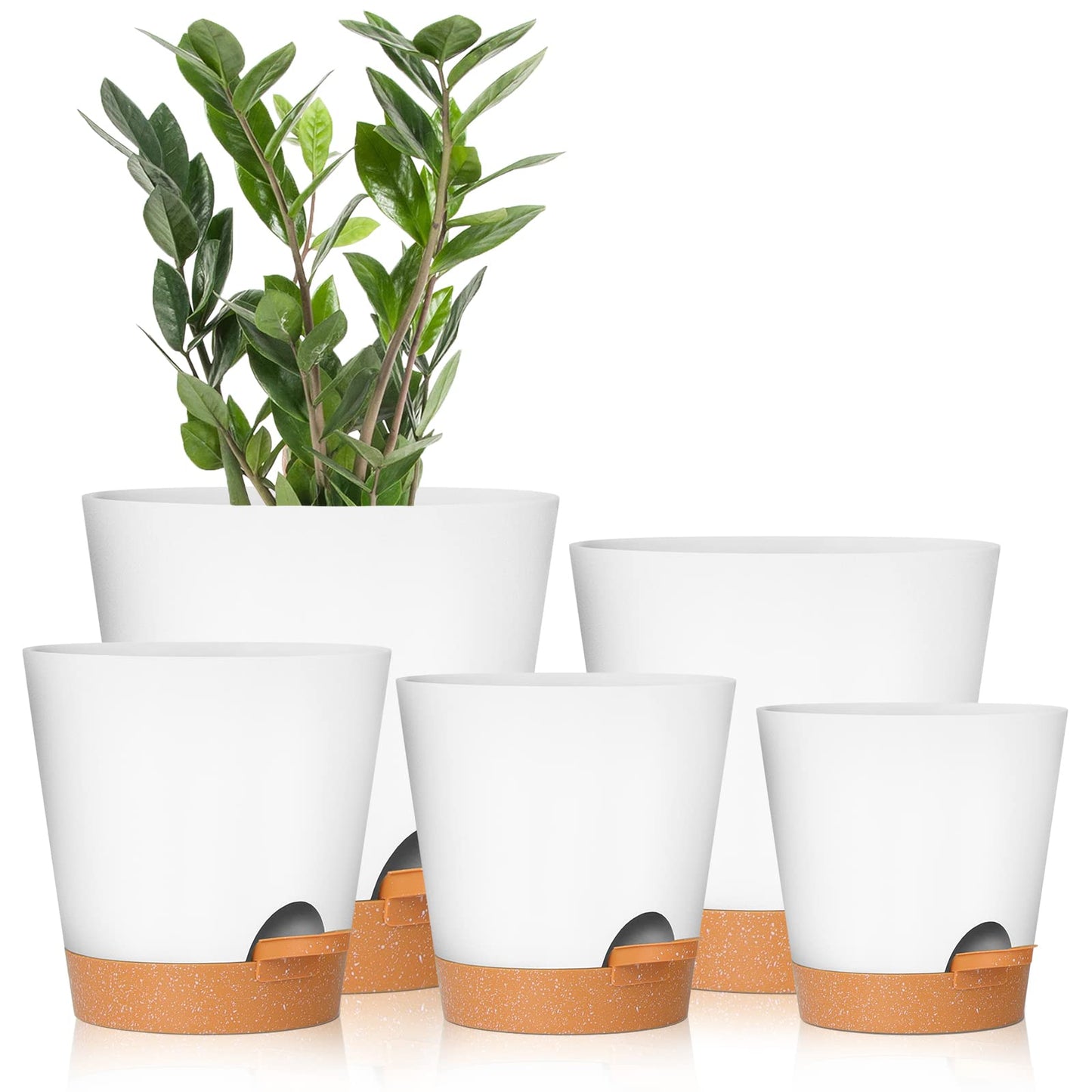 GARDIFE Plant Pots 7/6.5/6/5.5/5 Inch Self Watering Planters with Drainage Hole, Plastic Flower Pots, Nursery Planting Pot for All House Plants, African Violet, Flowers, and Cactus,White