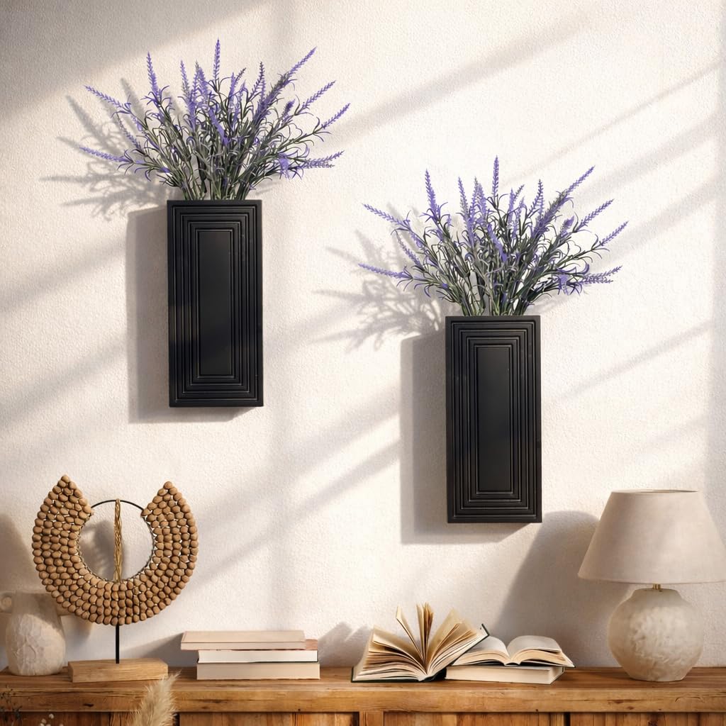 FancyPlus Wooden Wall Planter Vase,2 Pack Hanging Planter for Indoor Fake Plants Modern Boho Farmhouse Wall Art Decor for Home Indoor Kitchen Modern Farmhouse Bathroom Living Room Dining Room(Black)