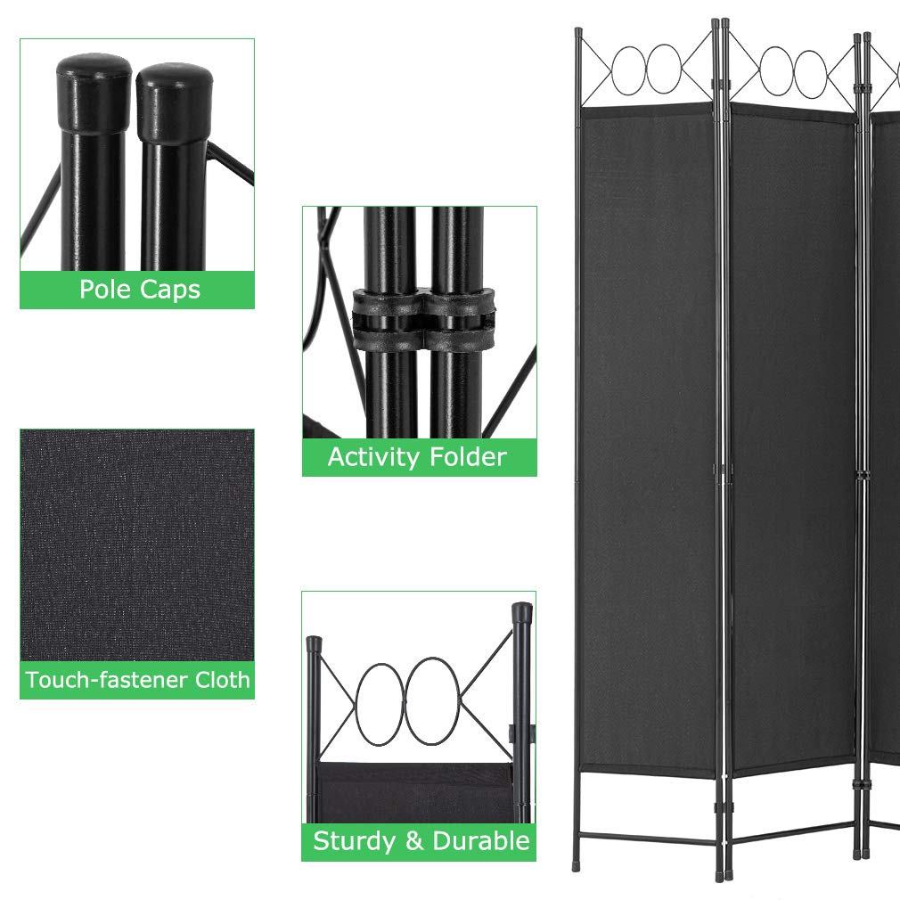4 Panel Room Divider 6.8FT Steel Frame Screen Folding Privacy Divider Freestanding Partition for Home Office Bedroom, Black