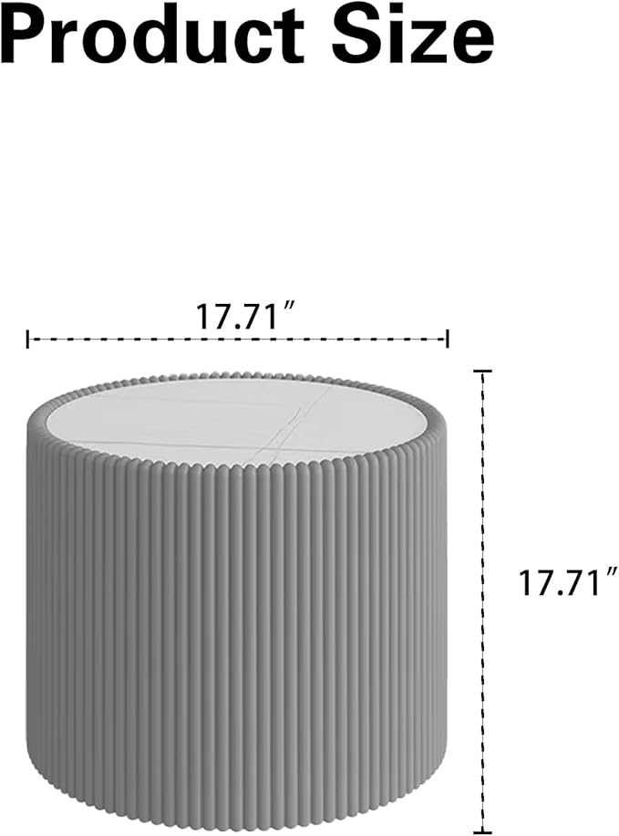 Marble Round Side Table, 17.71" Fluted End Table