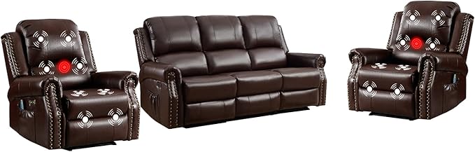 EBELLO Faux Leather Power Living Room Furniture Set, Included 2 Reclining 1