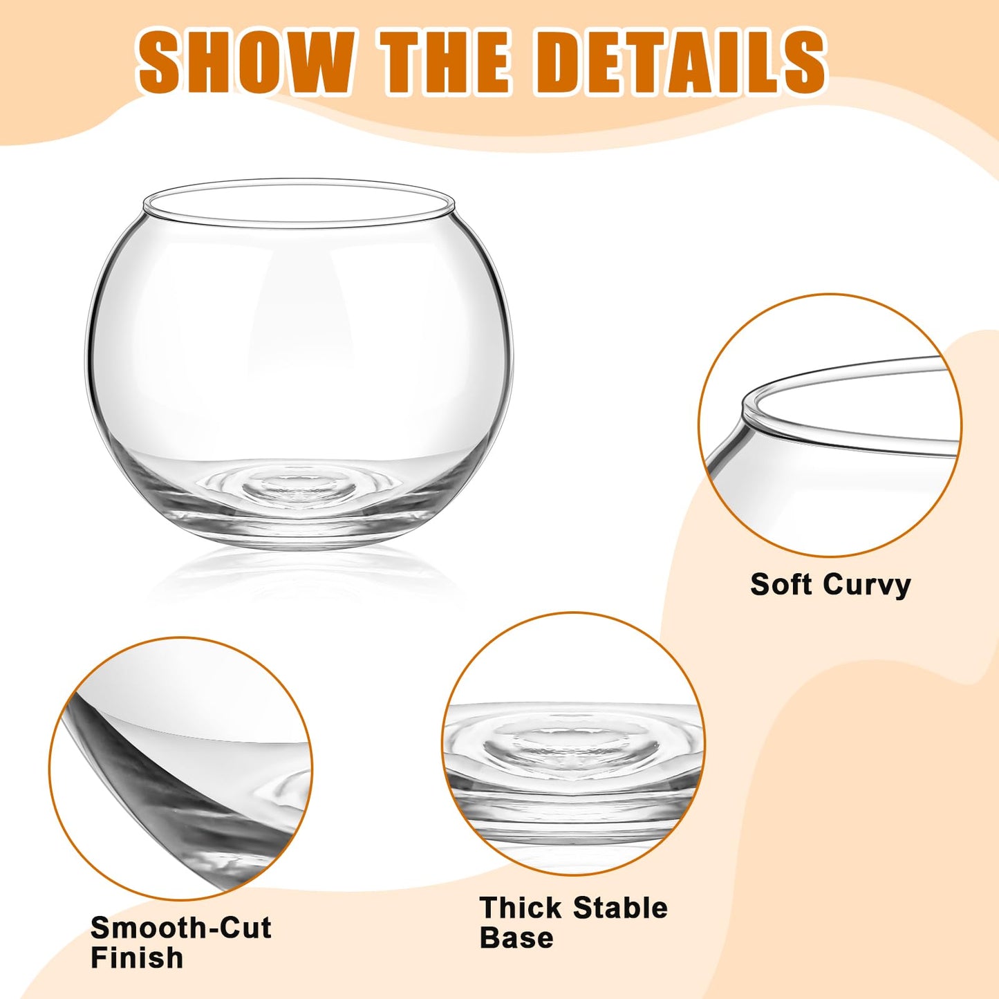 48 Pcs Glass Bubble Bowl Vase Bulk, Clear Round Glass Centerpiece Bowls for Valentine's Wedding Table Decor, Fish Flower Bud Vase Terrarium for Event Party DIY (3.5" h X 4.7" w)