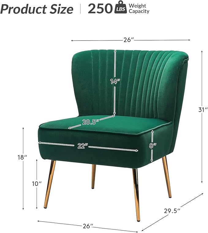 HULALA Home Velvet Accent Chair, Modern Upholstered Cute Side Chair