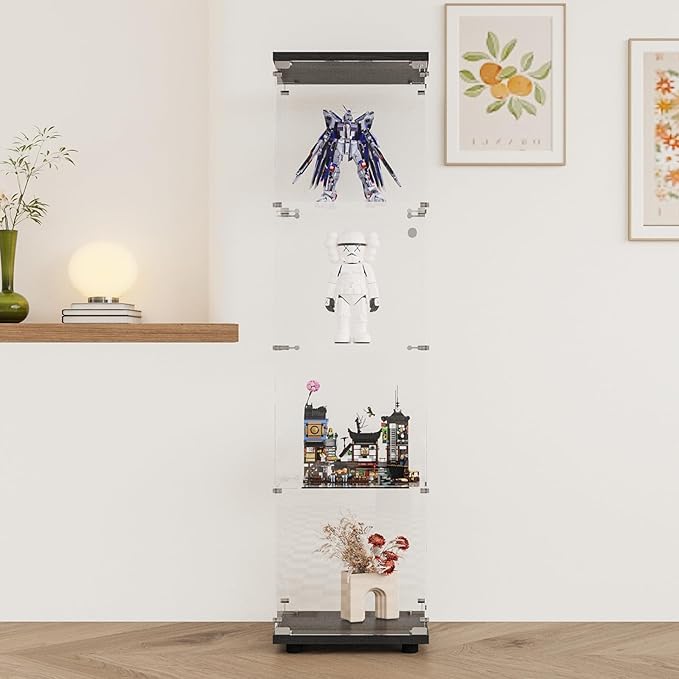 Display Cabinet with Glass Door and Lock, 4-Shelf Fast Installation Curio