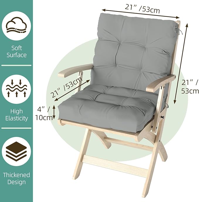 Outdoor Chair Cushion, High Back Soft Seat Pad