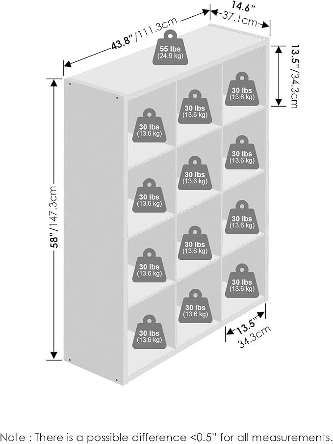 Furinno Simple Cube Storage Organizer, 12-Cube Display Shelf, Open Back