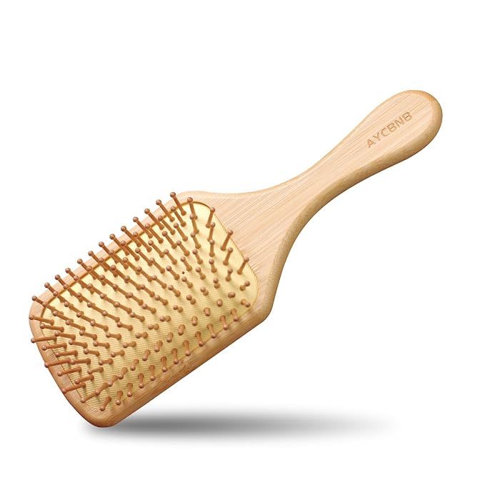Bamboo Hair Brush with Natural Bamboo Bristles - Detangling Paddle Hairbrush for Women, Men & Kids - Wooden Brush for All Hair Types & Hair Growth