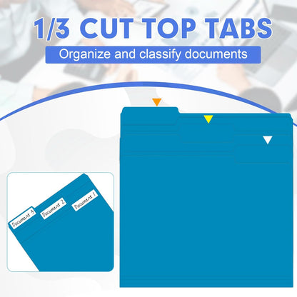 File Folder, HERKKA 120 Pack 1/3 Cut Tab File Folders, File Folders Great for Organizing and Filing, Letter Size, Blue