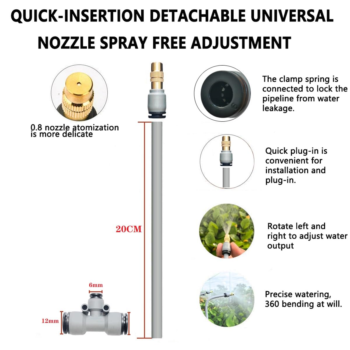 65.5 FT Drip Irrigation Kits,Quick Connector Automatic Irrigation System,with Replaceable Bending Dropper,atomizing Copper Nozzle for Watering System for Garden Plant Lawn Patio. (20M+15Nozzles)