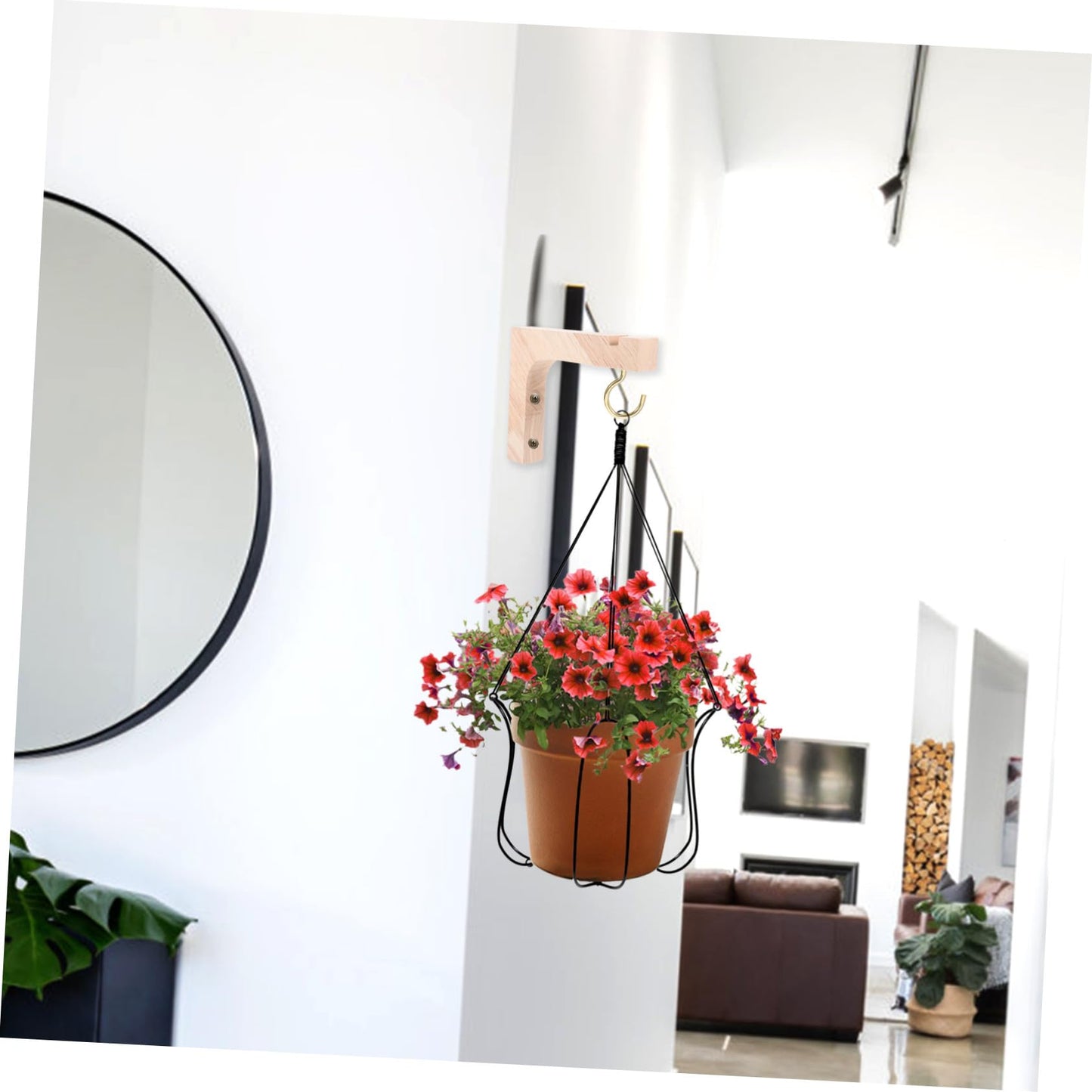 IMIKEYA Wooden Plant Hanging Hooks 2pcs Heavy-Duty Wall Plant Hanger Brackets for Indoor and Outdoor Use Natural Wood Color