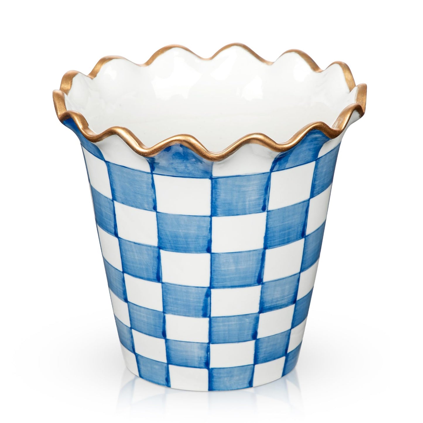 Briful Ceramic Planter with Drainage Hole, 5.9in Blue and White Checkered Flower Pot for Indoor Plants, Modern Decorative Plant Pot for Succulents, Orchids & Herbs, Home Office Decor