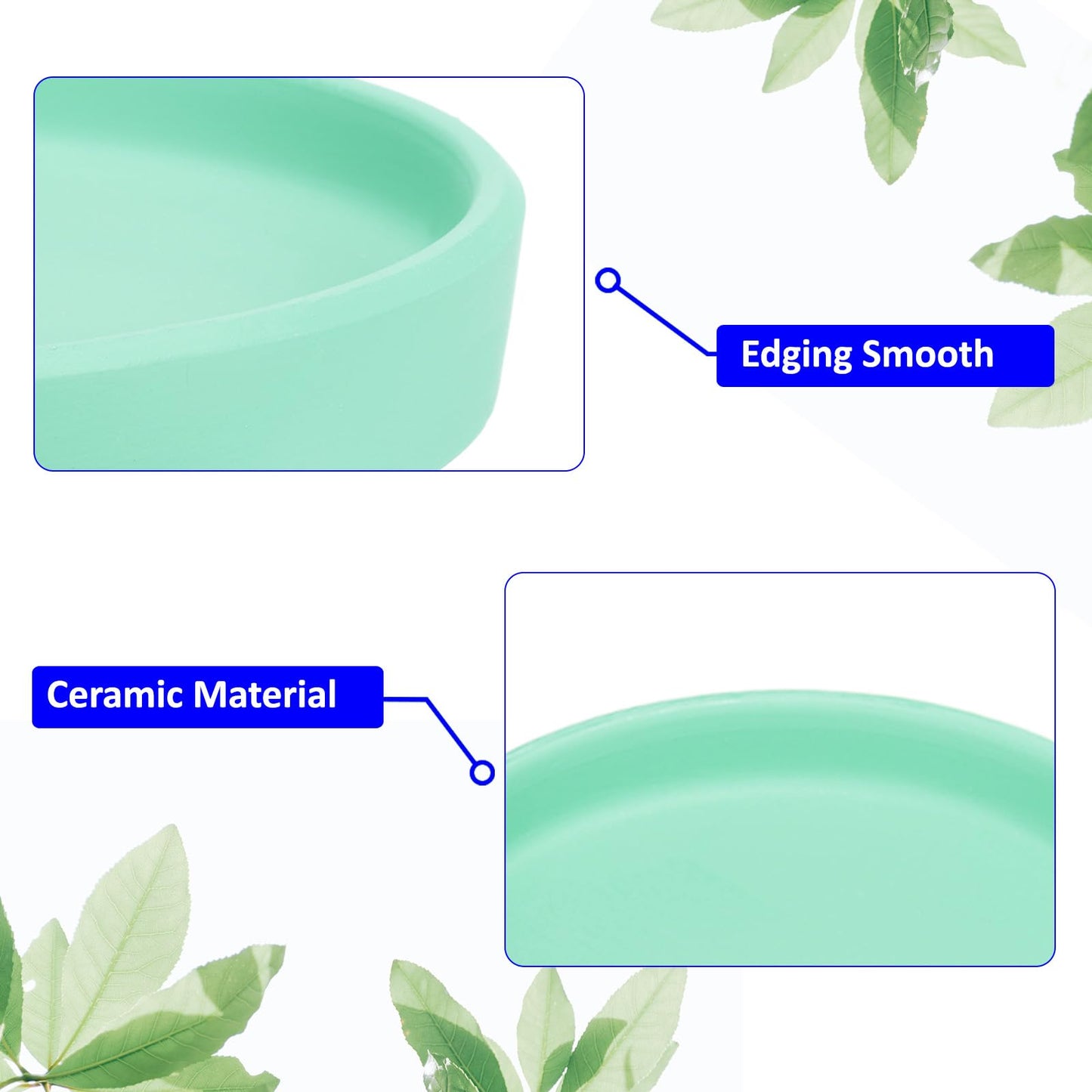 M METERXITY 3 Pack Planter Saucers - Ceramic Plant Tray Flower Pot Drip Trays Round Apply to Outdoor/Garden (4/5/6inch, Turquoise)