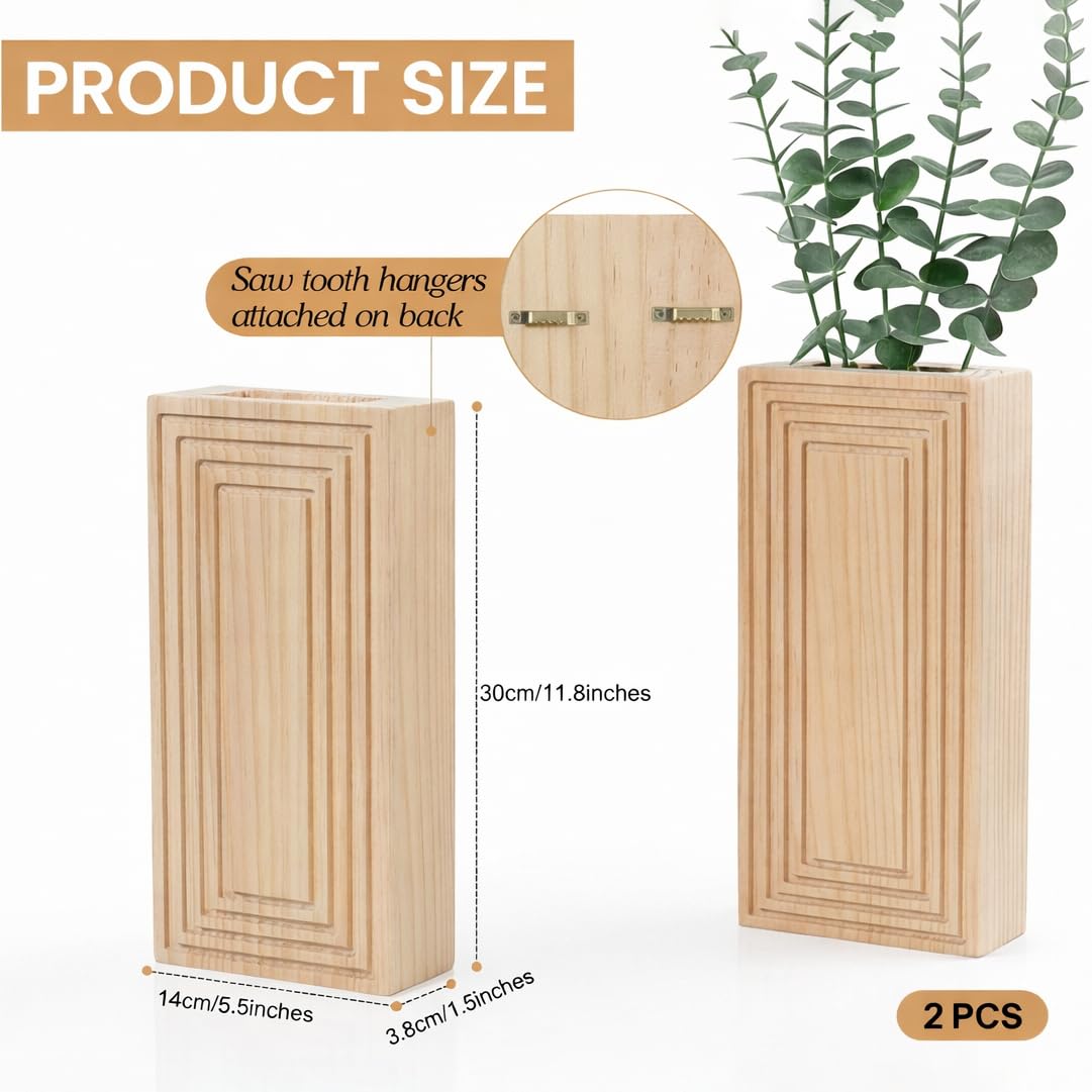 FancyPlus Wooden Wall Planter Vase,2 Pack Natural Wood Hanging Planter for Indoor Fake Plants Modern Boho Farmhouse Wall Art Decor for Home Kitchen Modern Farmhouse Bathroom Living Room Dining Room