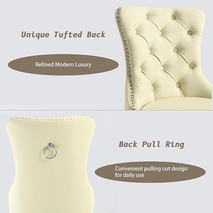 KCC Faux Leather Dining Chairs Set of 2, Upholstered High-end Tufted Dining