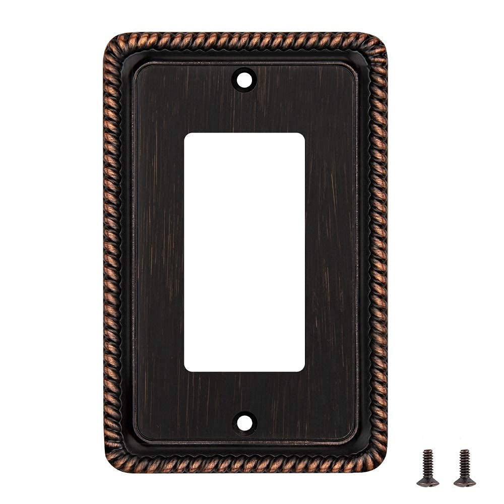 Henne Bery Rope Edge Decorative Wall Plate Switch Plate Outlet Cover (Single Decorator, 2 Pack, Aged Bronze)