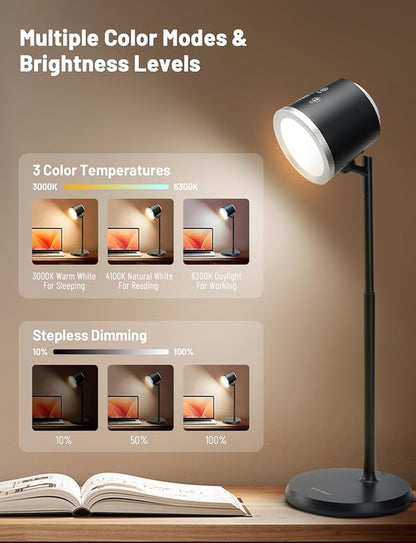 Cordless Desk Lamp, Magnetic Wall Mount LED Light, Portable Warm Night Light, Rechargeable Battery Powered Lamp, Dimmable Brightness & 3 Color Modes, Table Light for Reading, Work, Bedroom, Hallway