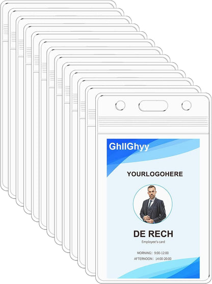 10 Pack Extra Thick Name Badge Holders, Heavy Duty & Sealable Waterproof Vertical ID Badge Holders, Durable Clear PVC Plastic Badge Sleeve for Credit Card/Shcool Work Badge/Room Key/RFID