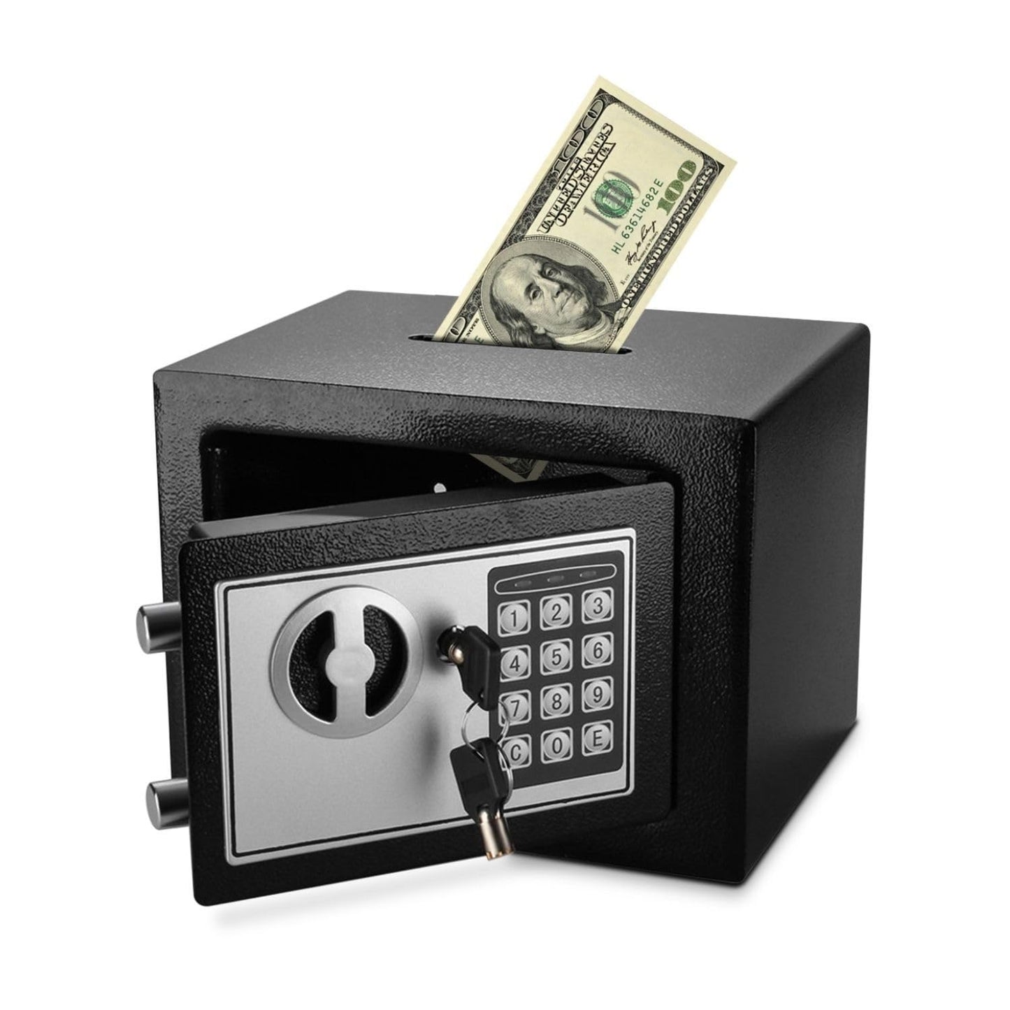 Flexzion Electronic Drop Safe Box with Digital Combination Lock - Cash Safe for Cabinets, Home & Office Security (9"x7"x7"), Black