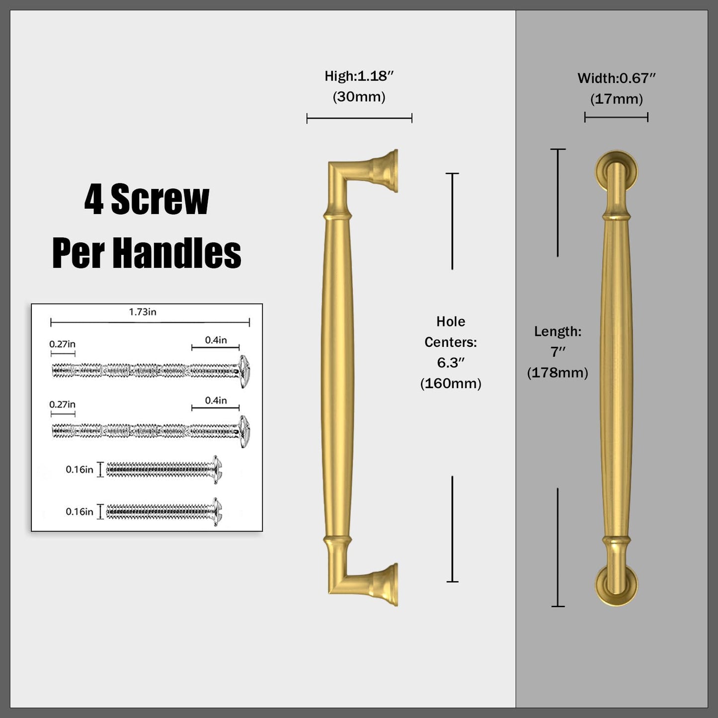 Talentedeco 10 Pack Vibrant Brushed Brass Cabinet Pulls 6.3 Inch(160mm) Kitchen Cabinet Handles Solid Heavy Duty Drawer Pulls