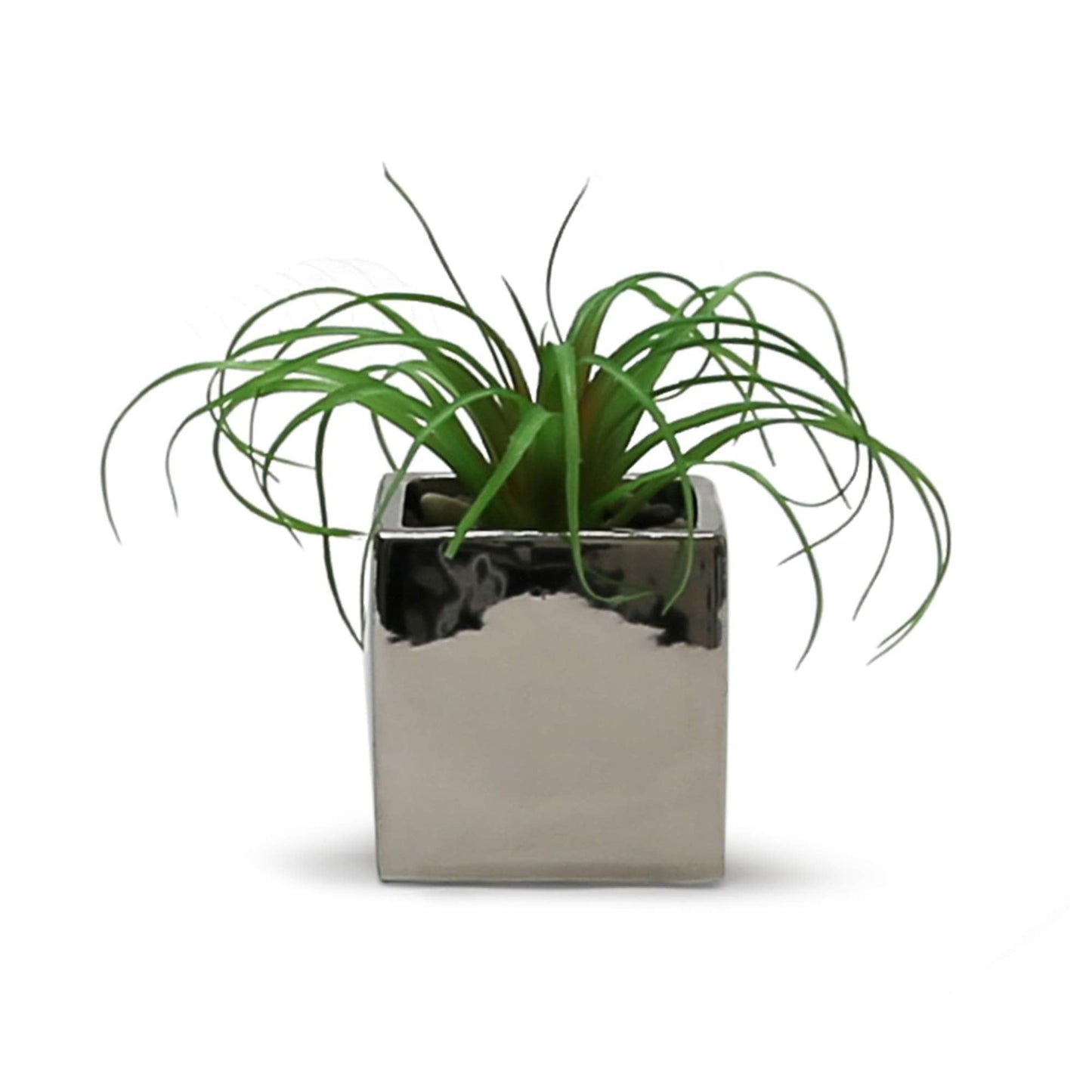 WGV Ceramic Cube Vase Width 4" Height 4" (Fits 3" Pot) Elegant Modern Block Square Floral Planter Terrarium Container Table Dresser for Event Accent Home Office Decor Silver 1 Piece