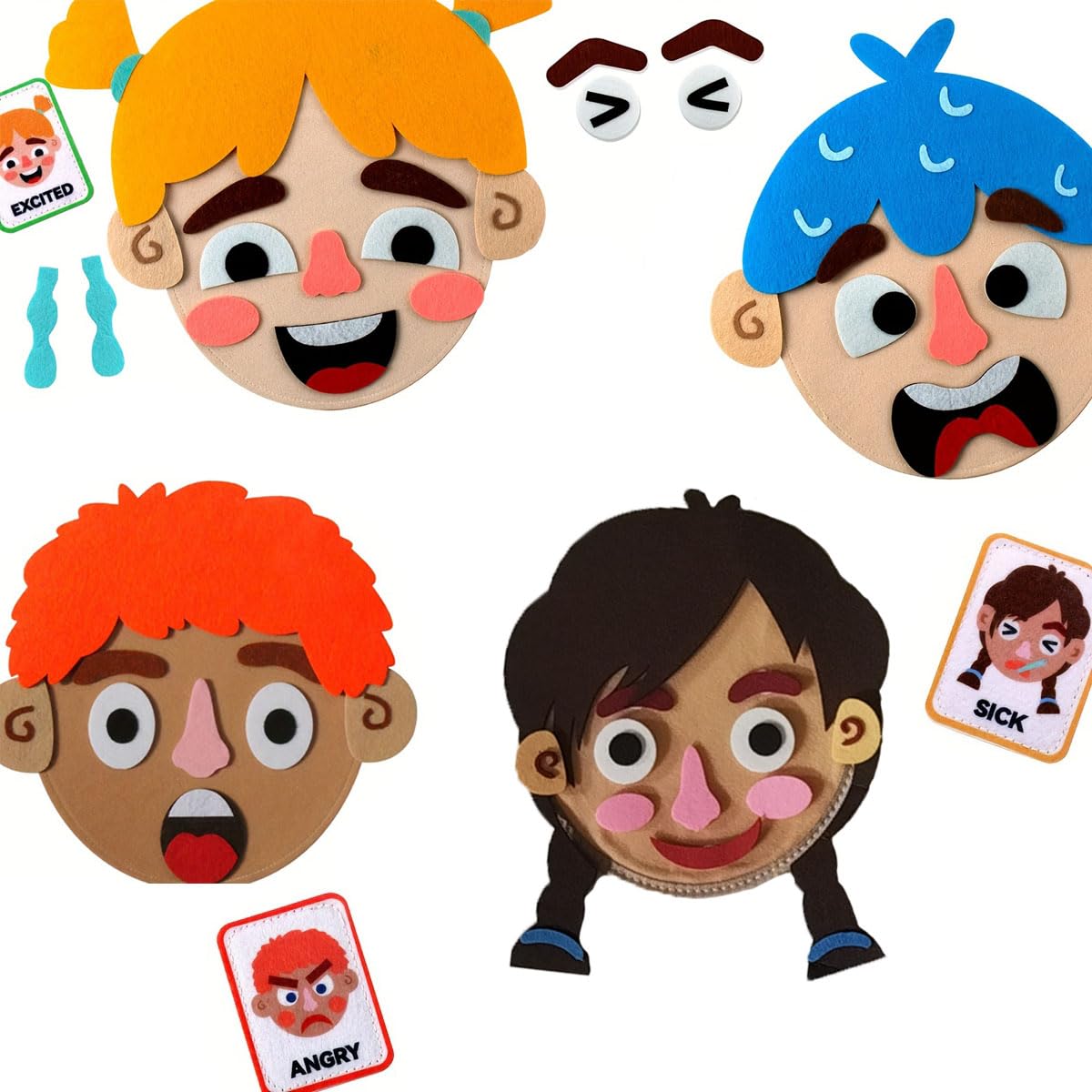 WOBOX 83 Pcs Children's Felt Expression Face DIY Activity Toy, Children's Social Emotional Learning Activity Expression Board Emotional Expression, Educational Puzzle Game Early Education