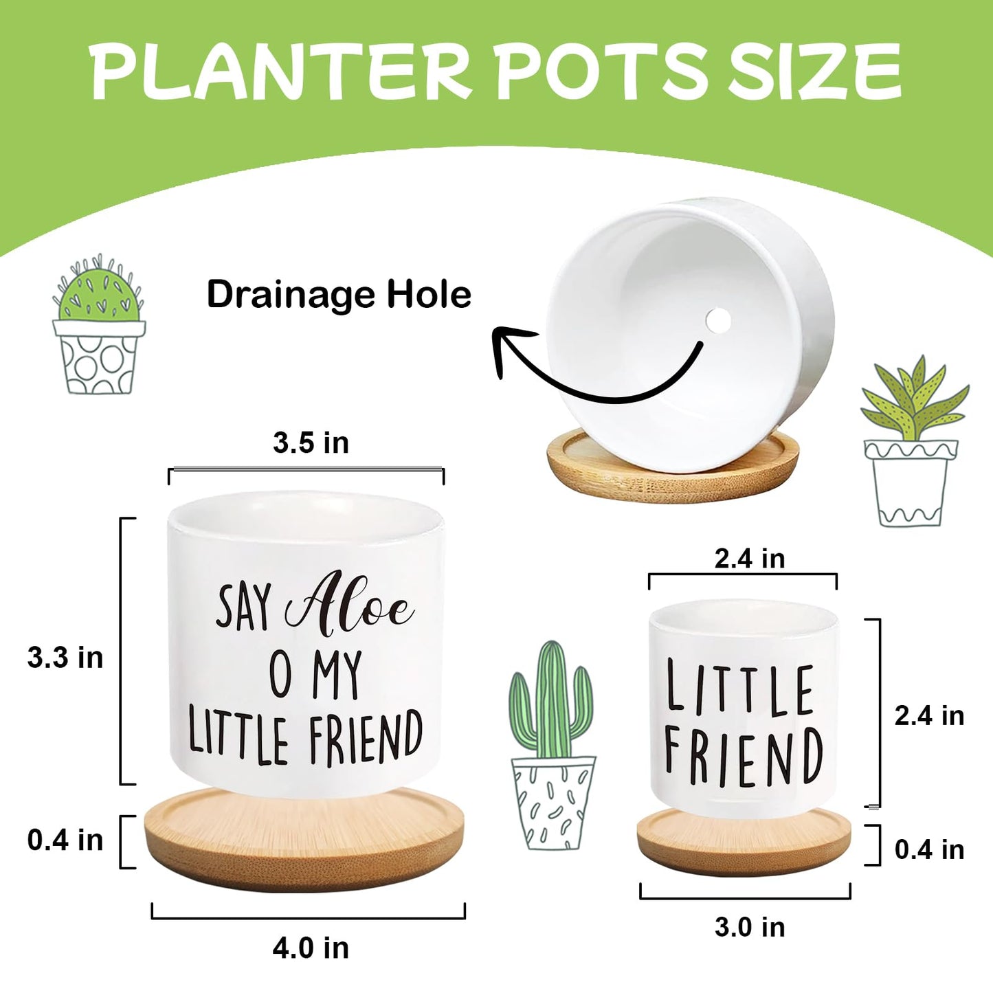 Msyueos Say Aloe to My Little Friend Planter Pot, Funny Plant Pots, Aloe Plant Pot Succulent Pots with Tray Set of 2 Flower Pots Indoor Pot - Without Plants, Office Home Windowsill Gifts (No Plant)