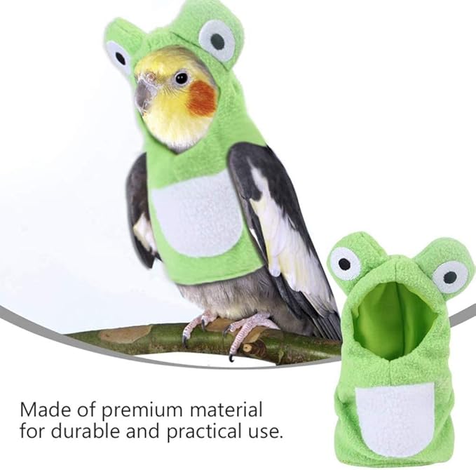 Sun Conure Bird Diaper Flight Suit Frog Shape Hoodie Cosplay Photo Prop for Parrots African Greys Parakeet Cockatiel Reusable Adjustable Apparel (Medium)