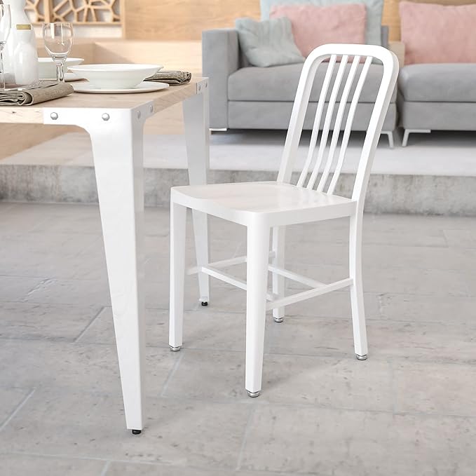 Flash Furniture Commercial Grade White Metal Indoor-Outdoor Chair
