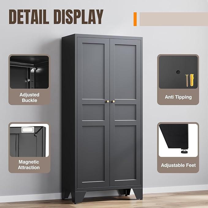 Yizosh Metal Pantry Cabinet, Tall Kitchen Pantry Storage Cabinet