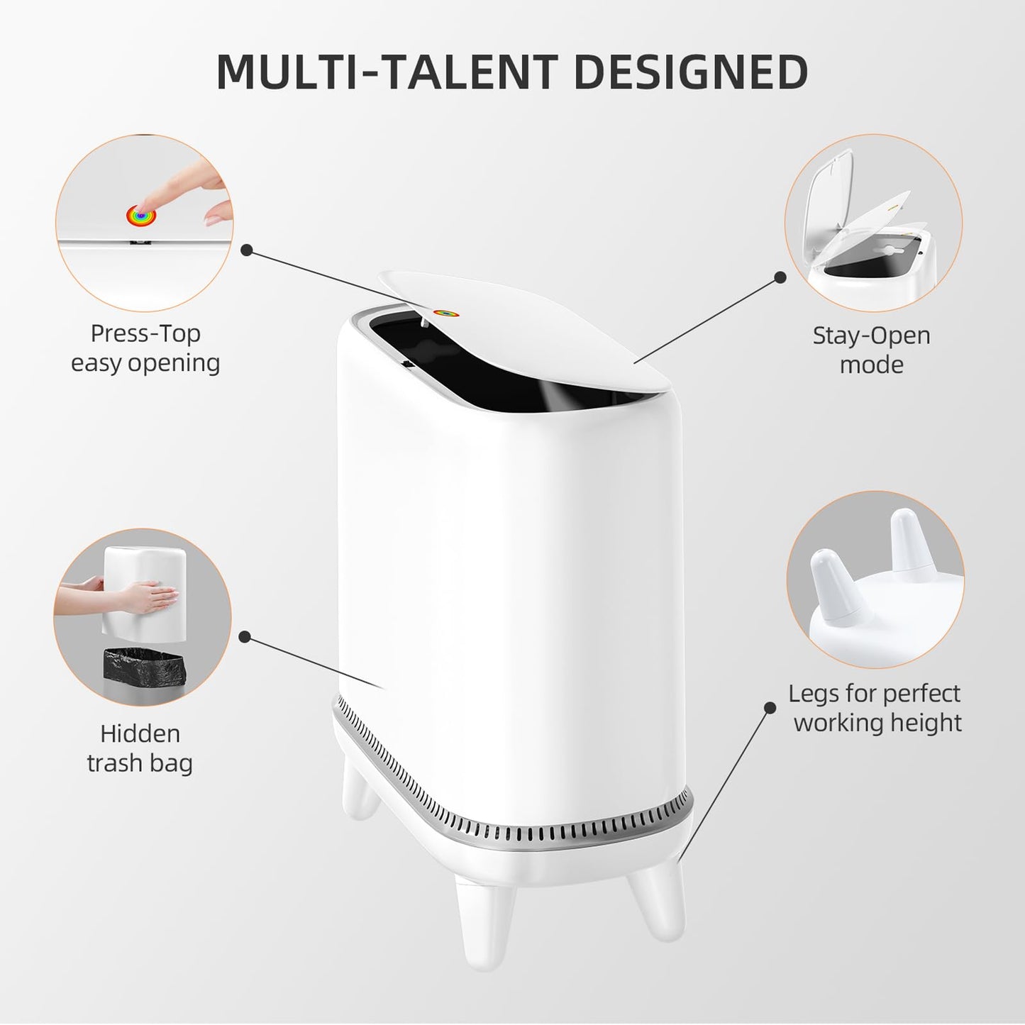 JUDRDO Bathroom Trash Can with Lid, Vacuum Adsorption Small Garbage Can 3.2 Gallon Press Top Lid Trash Bin with Legs Waterproof Waste Basket for Bathroom Bedroom Office Home RV