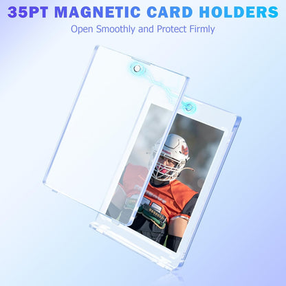 50ct Magnetic Card Holder for Trading Cards, 35 PT Clear Trading Card Sleeves, Hard Plastic Baseball Card Protectors, for Collectible, TCG, MTG, YUGIOH, Football, Sports Cards