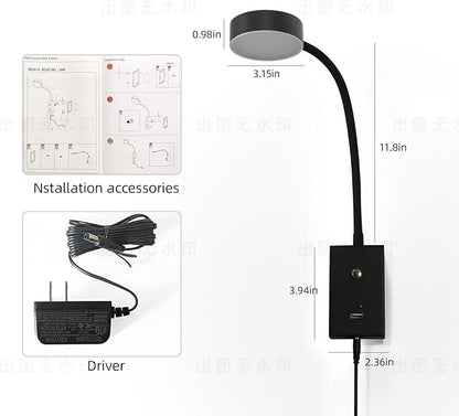 LED Wall Mounted Reading Light for Bed, Flexible Gooseneck Book Light for Wall Bedside Lamp with USB-A/C Output,Touch Control 5 Dimmable Headboard Bed Lights