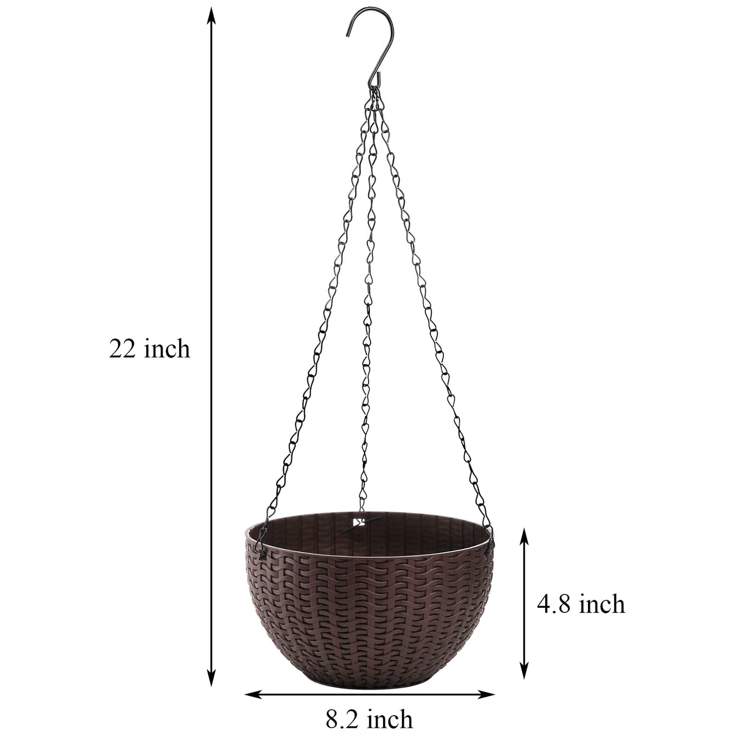 Foraineam 4 Pack 8.2 inch Self-Watering Hanging Planters, Garden Flower Plant Pot Container, Hanging Basket Planter with Drainer and Chain for Indoor Outdoor Use, Coffee Brown