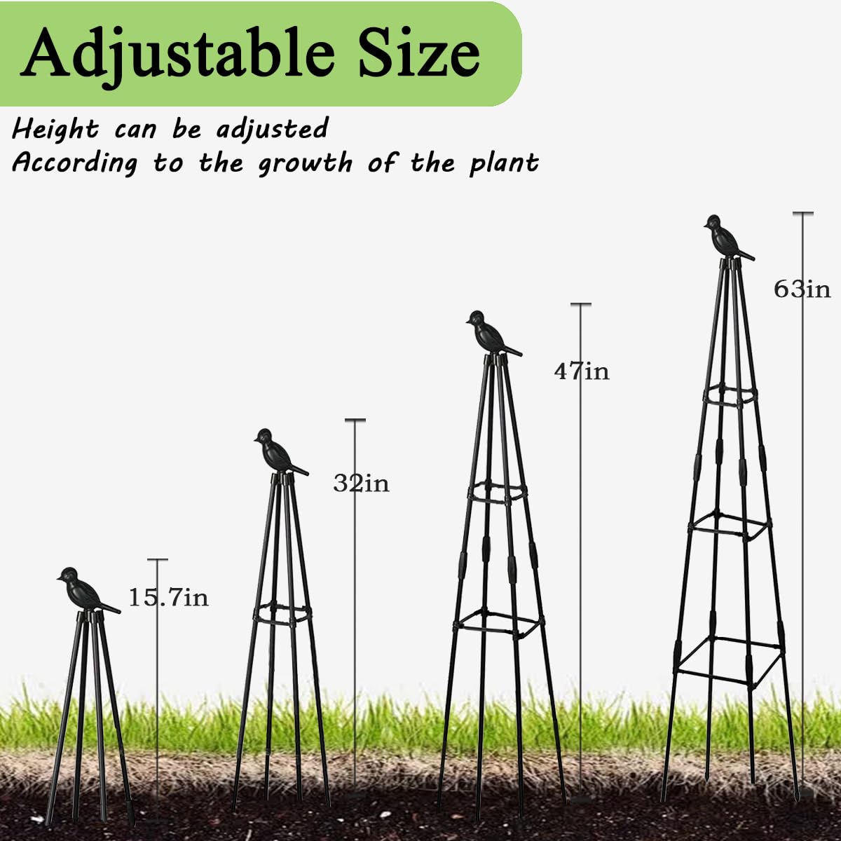 2 Pack Garden Trellis for Climbing Plants,63inch Tall Plants Trellis Support with Adjustable Stake Arms,Plastic Coated Rustproof Metal Pipe Supports for Outdoor Indoor, Potted Plants, Tomato, Rose