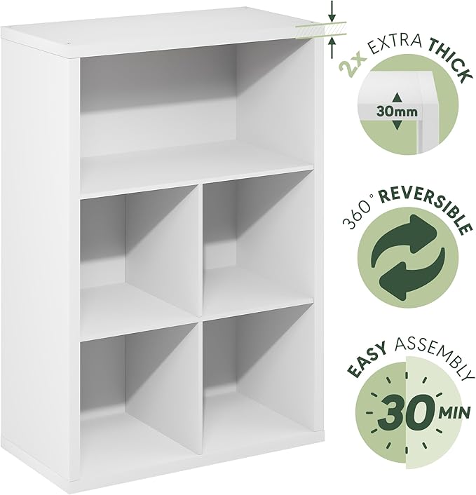 Furinno Cubicle Book Shelf, 5-Cube Bookshelf, Extra Thick Frame Cube Storage
