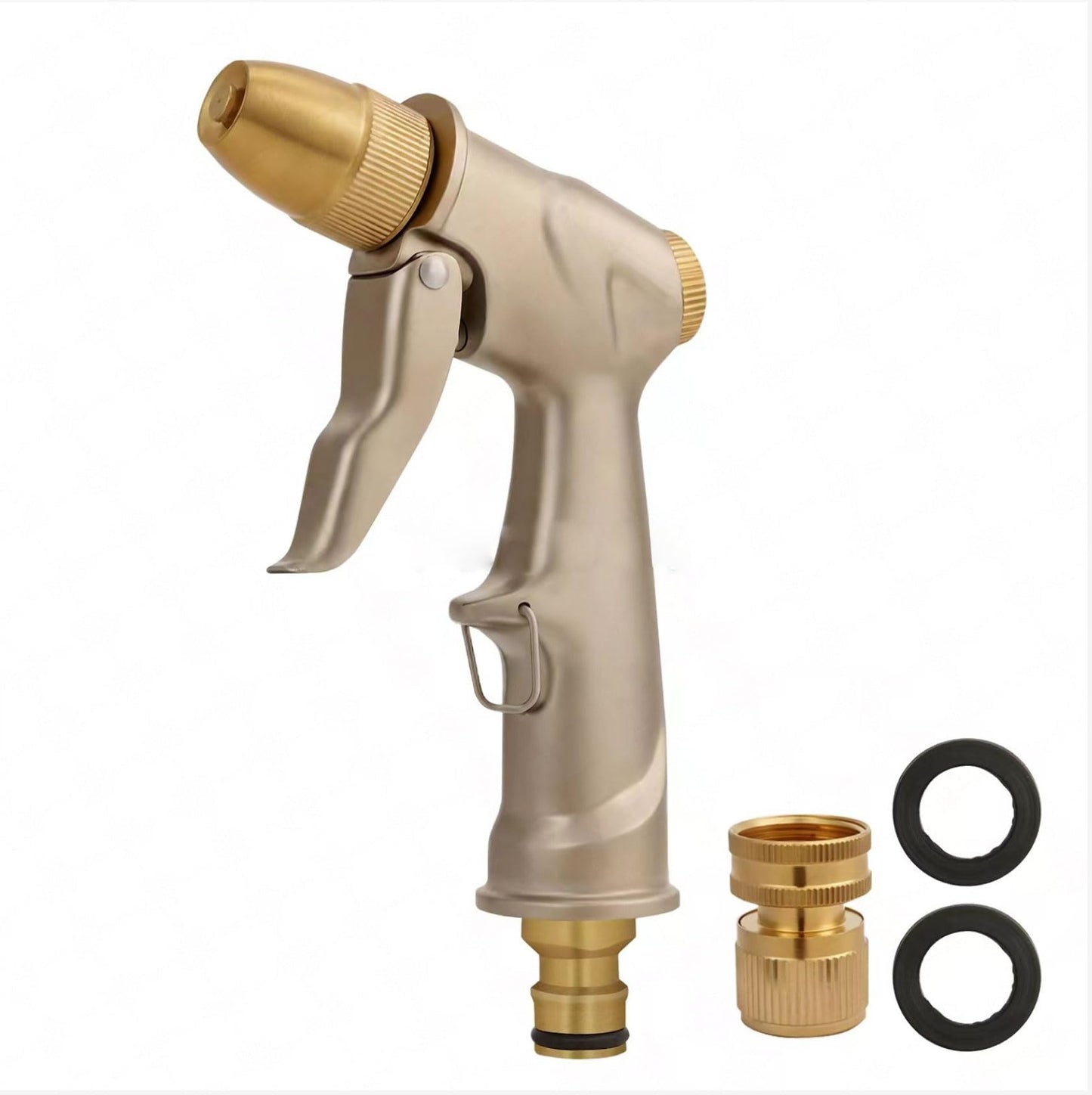 Garden hose nozzle spray, heavy metal high-pressure water gun, rotating can obtain different types of spray, watering plants and lawn, car washing, yard and pets (Short nozzle quick connection)