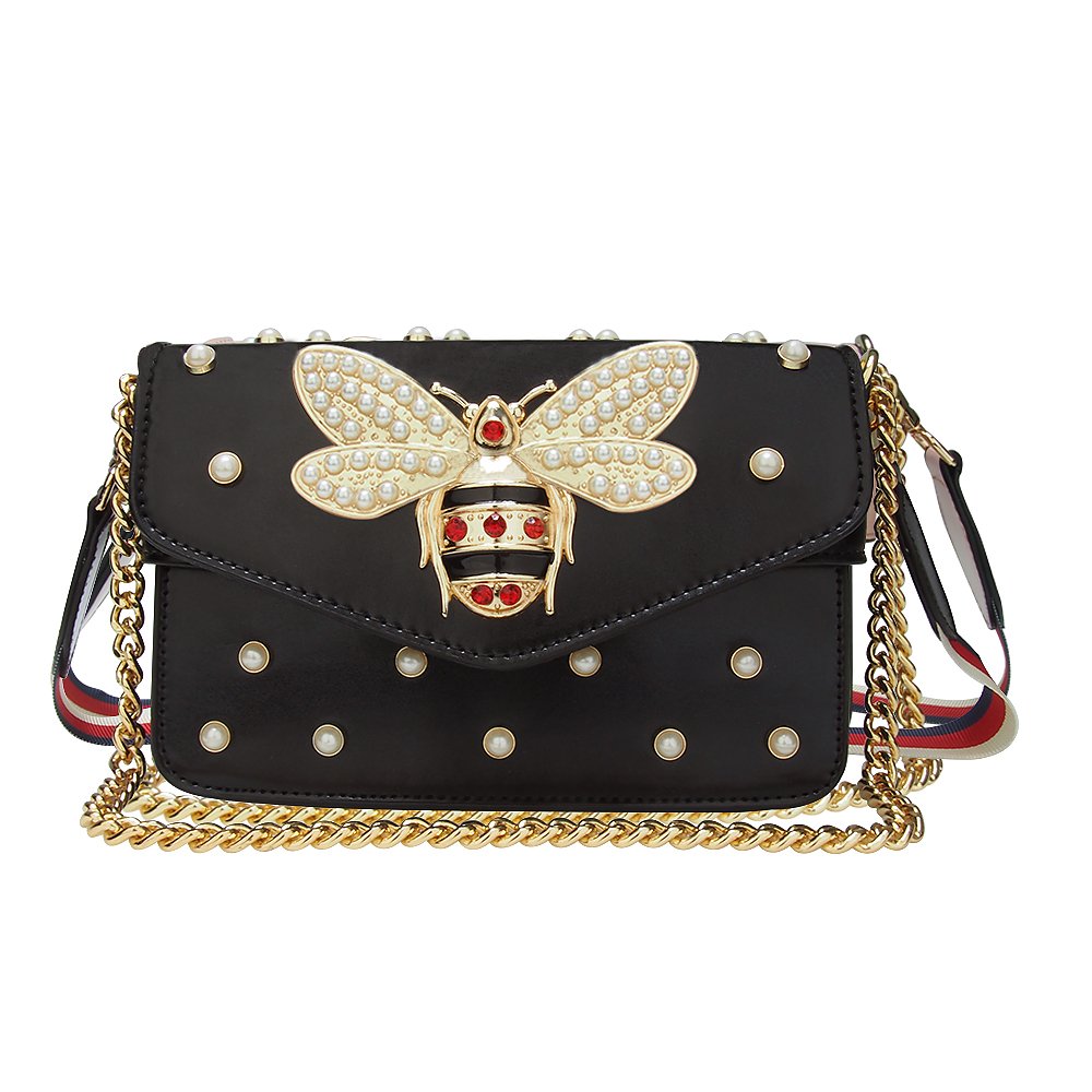 Beatfull Designer Bee Purse Fashion Crossbody Bags with Pearl for Women Pu Leather Shoulder Clutch Handbags
